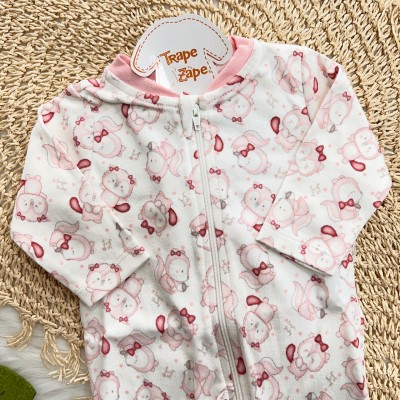 Macacão de Malha com Abertura em Zíper Castorzinhas - Off White e Rose Macacão de Malha com Abertura em Zíper Castorzinhas - Off White e Rose